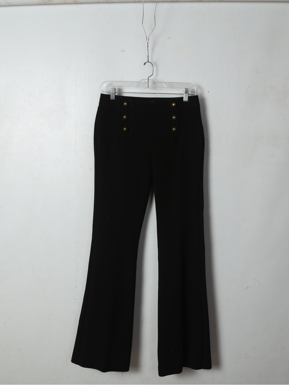 Express Black Boot-Cut Sailor Pants with Gold Buttons